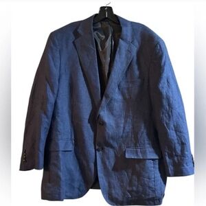 Men's Navy Blue Linen Blazer - Classic Two-Button Jacket